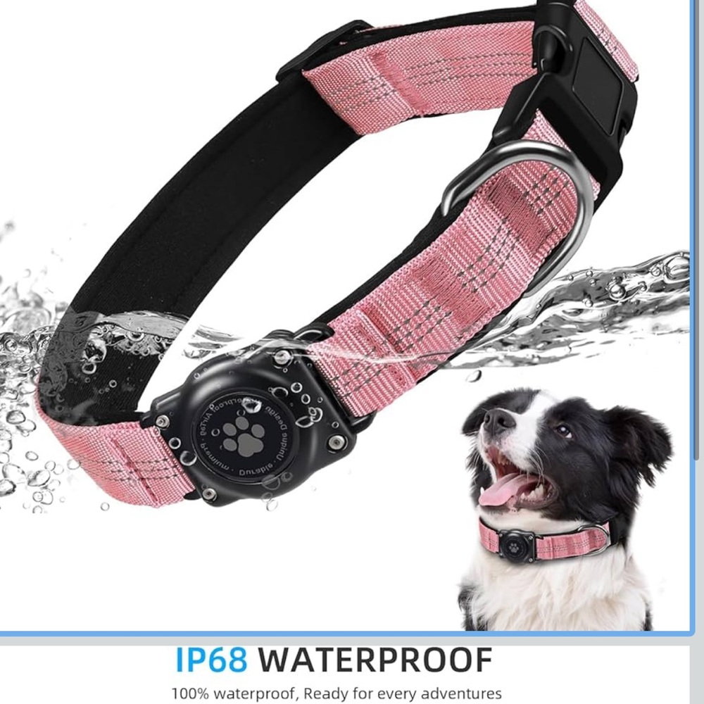 NWOT- Pink Waterproof Reflective Dog Collar (AirTag Holder) – Size Small🐶💗